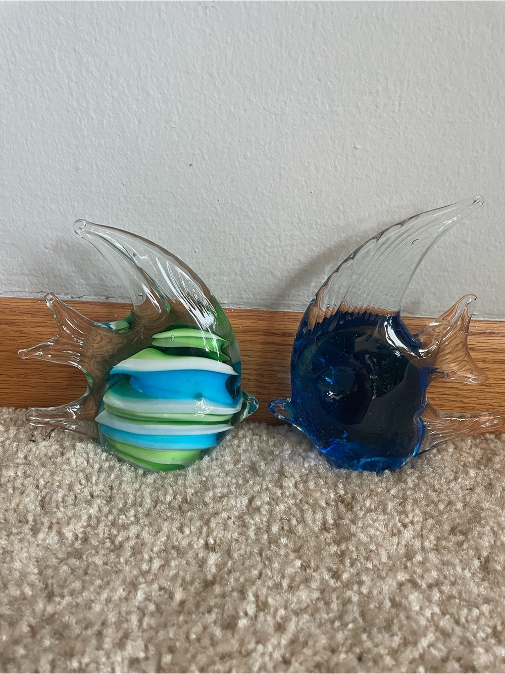 Glass Fish Sculptures in Blue and Green